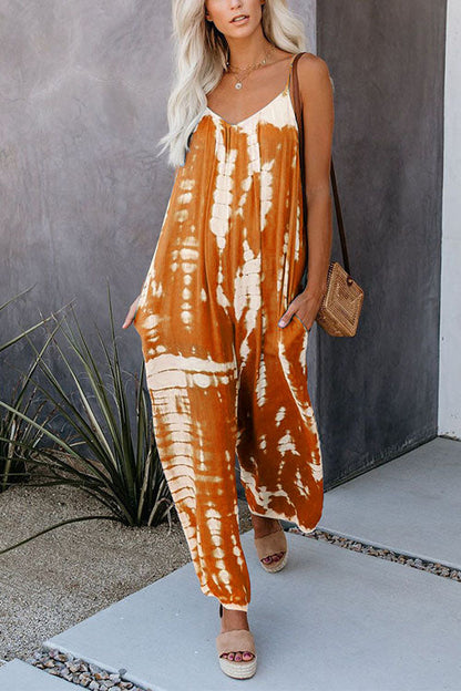 Scoop Neck Pocketed Tie Dye Wide Leg Cami Jumpsuit