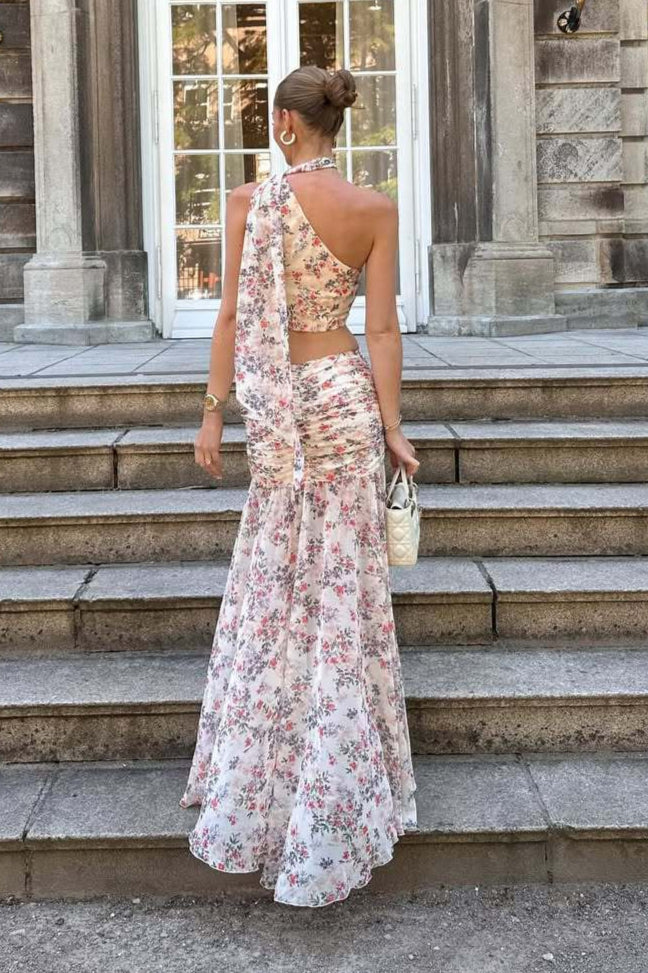 Light Pink Purple One Shoulder Sleeveless Two Piece Set