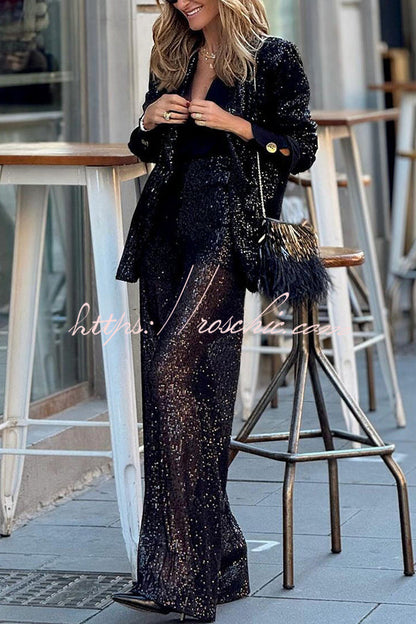 Special Treat Sequin High Rise Wide Leg Party Pants