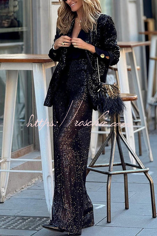 Special Treat Sequin High Rise Wide Leg Party Pants