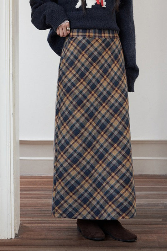 High-waist Plaid Pencil Skirt