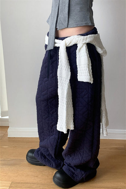 Diamond Quilted Thickened Drawstring Thermal Pants