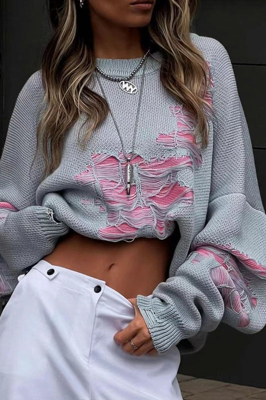 Distressed Long Sleeve Blouse