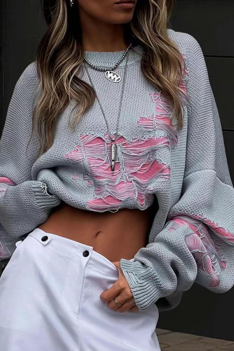 Distressed Long Sleeve Blouse
