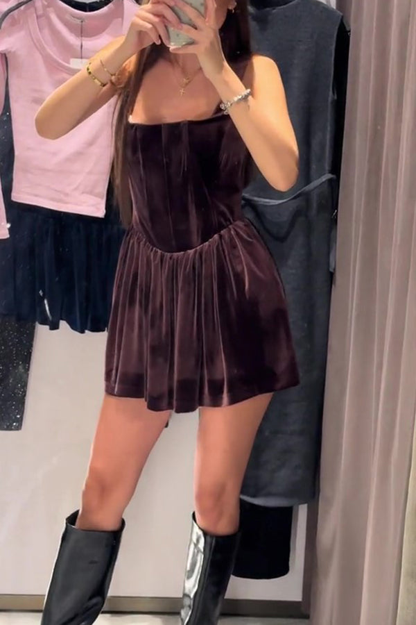 Velvet Square Neck Slim Fit Mini Dress