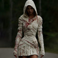 Comstylish Women's Halloween Muscle Anatomy Bandage With Rose Art Cozy Knit Hooded Sweater Dress