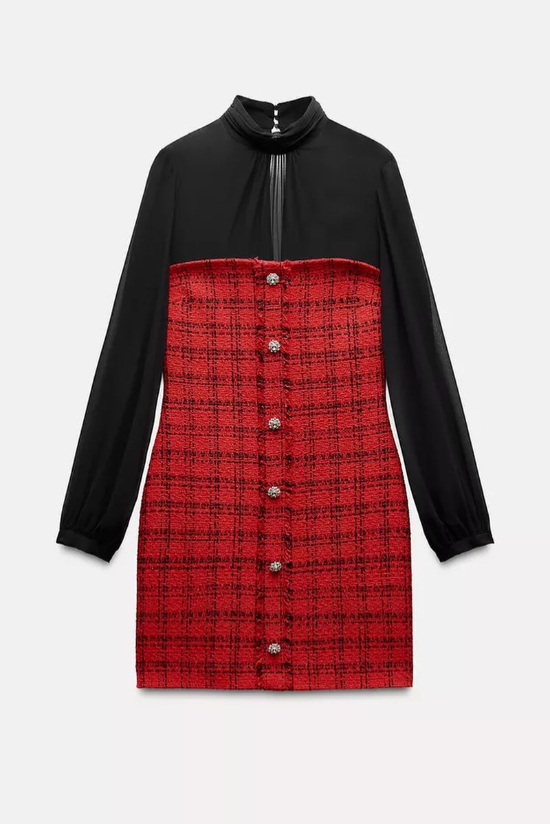 Janice Balloon Sleeve Spliced Mini Dress