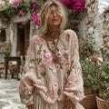 Women's Boho Floral Chunky Knit Crew Neck Sweater elevenforest