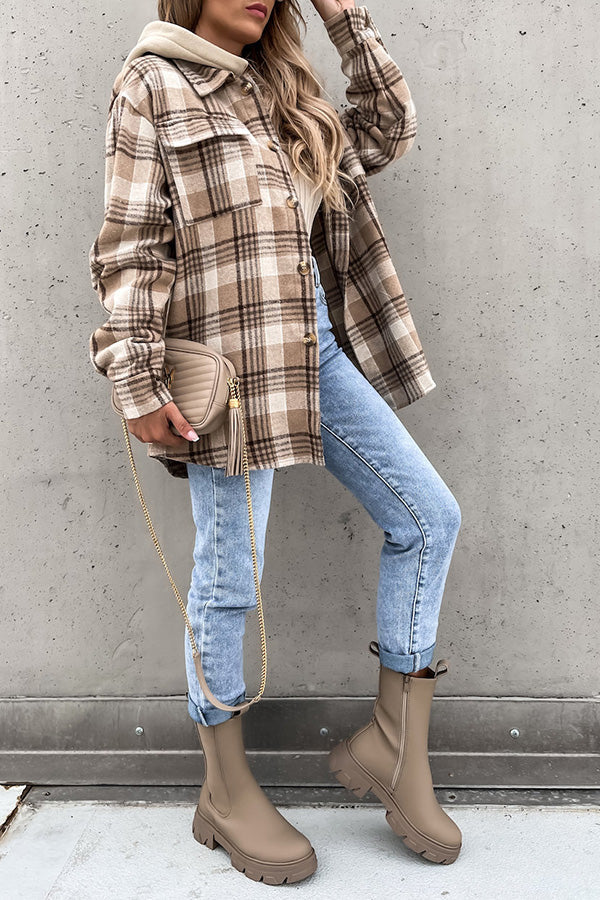 Street Style Plaid Hooded Coat
