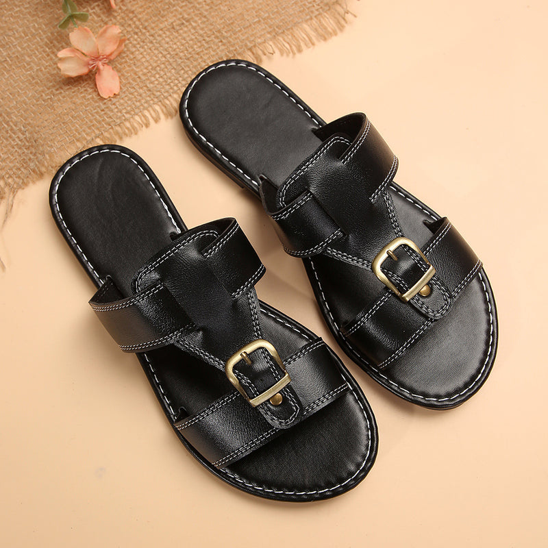 Simple Flat Metal Buckle Roman Sandals