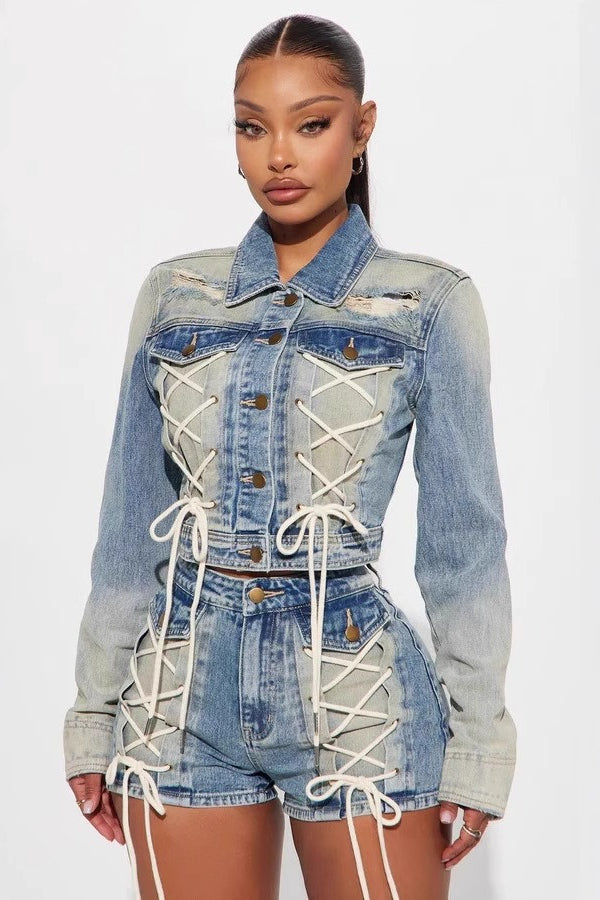 Jacket Two Piece Shorts Set