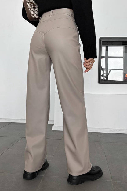 Leather Patchwork Slim Straight Pants