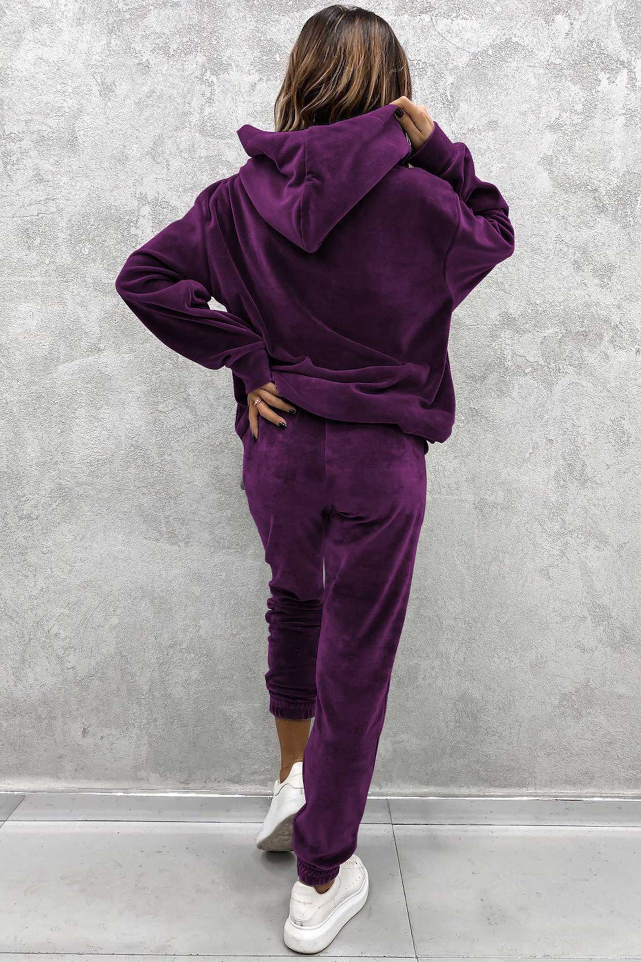 Velour Color Hoodie Long Pants Set