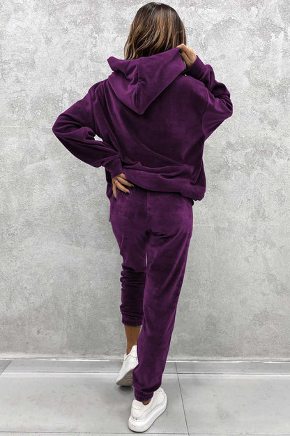 Velour Color Hoodie Long Pants Set