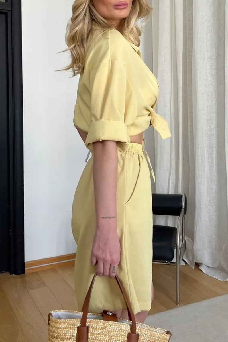 Color Shirt Single-breasted Bermuda Shorts Set
