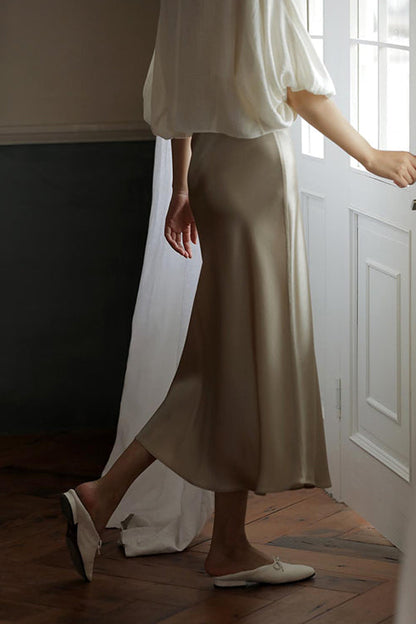 High Waist Satin Midi Skirt