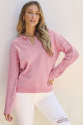 Doris® | Knitted sweater with a notched neckline and a floral pattern