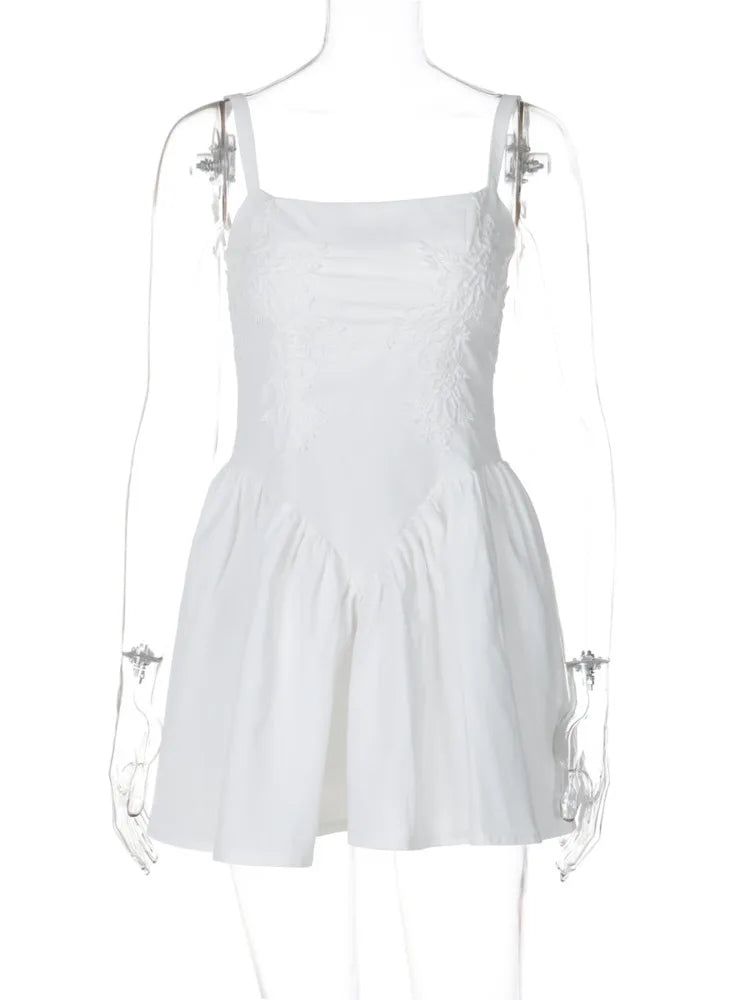 Backless Lace-up A-line Mini Dress for Spaghetti Strap Sleeveless Loose Club Party Dress