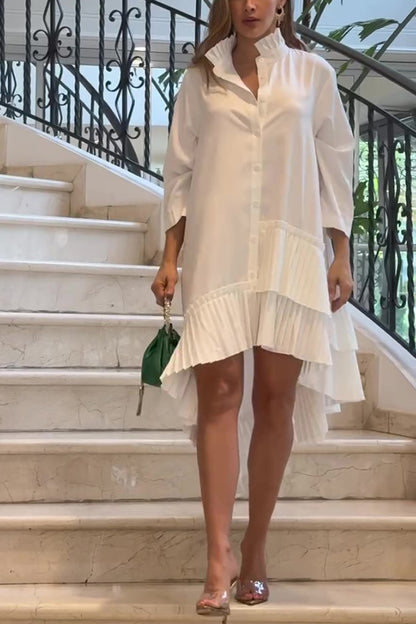 Color Palace Style Loose Irregular Pleated Hem Mini Dress