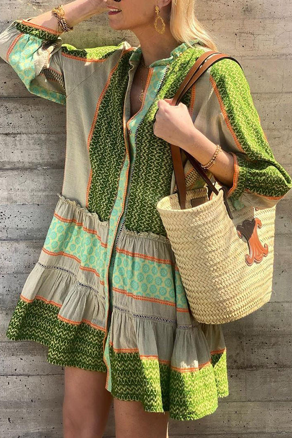 Look My Vacation Style Print Button Loose Mini Dress