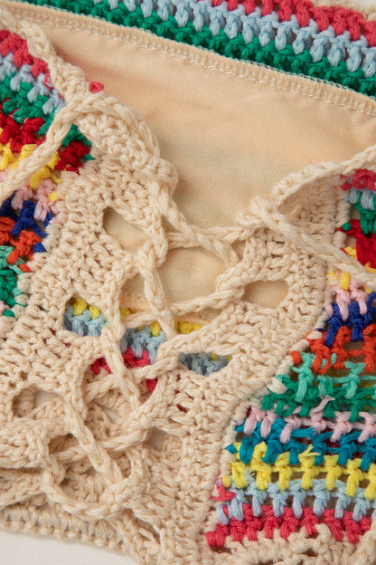 Rainbow Crochet Tie Front Tube Top & Shorts Set