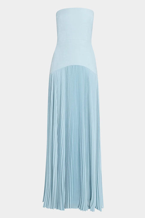 Strapless Tube Patchwork Pleated Maxi Dress