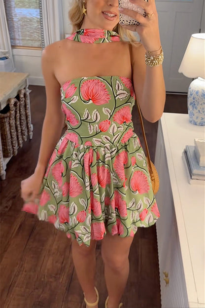 Moxidress Strapless Print Mini Dress With Scarf