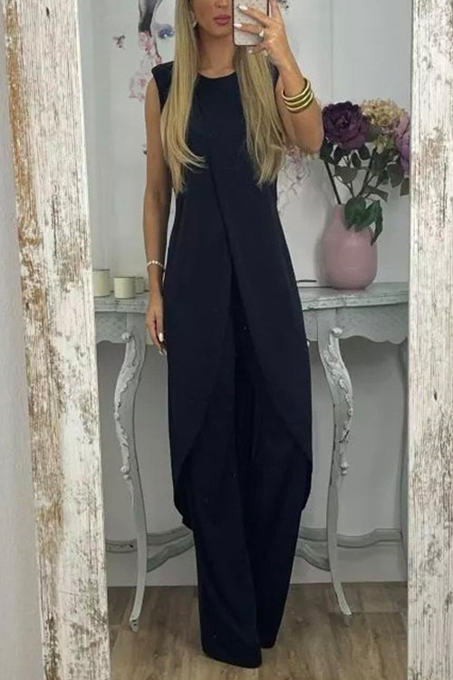 Tulip Hem Sleeveless Long Top Wide Leg Pants Set