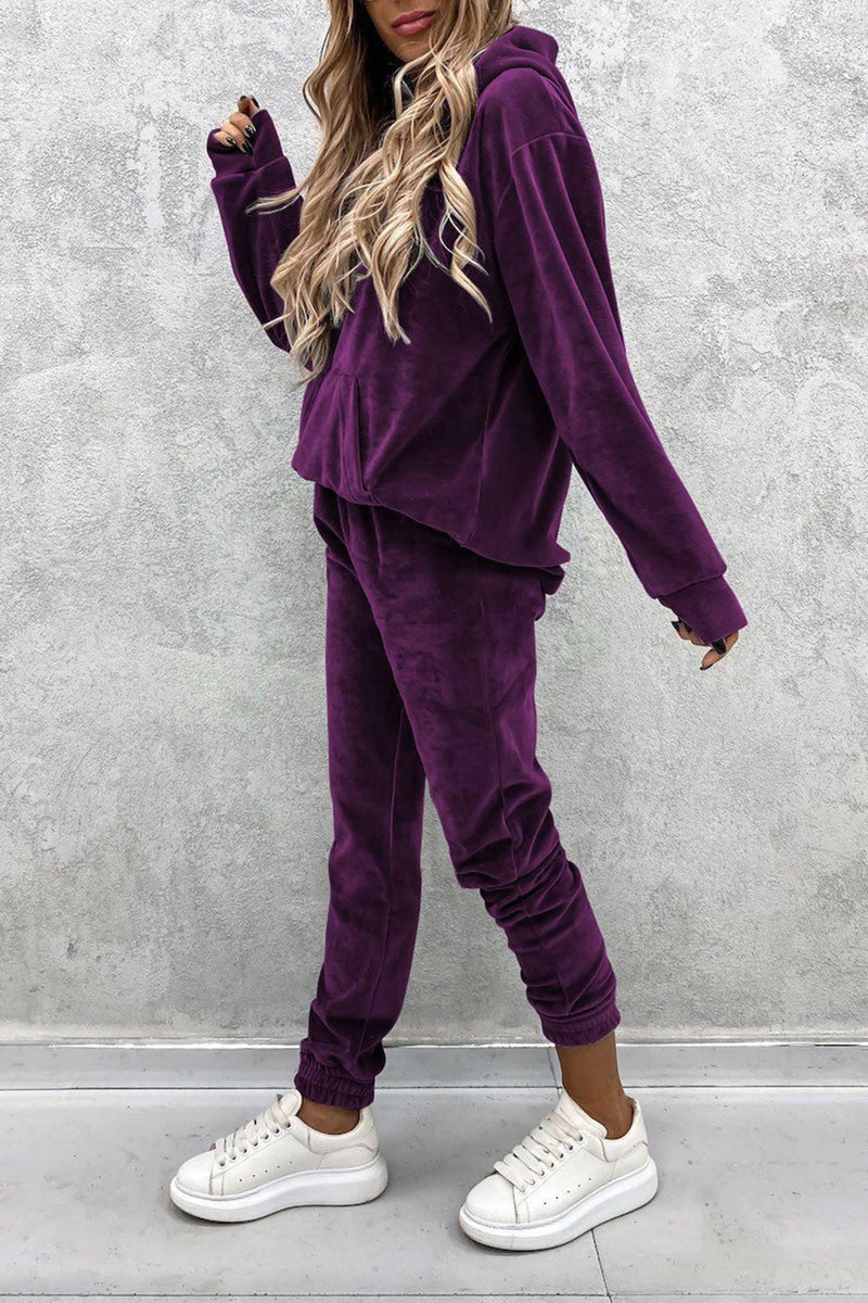 Velour Color Hoodie Long Pants Set
