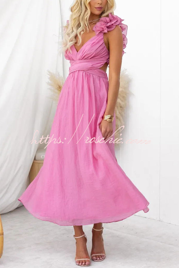Luxe Lady Ruffle Detail Back Lace-up Elastic Waist Maxi Dress