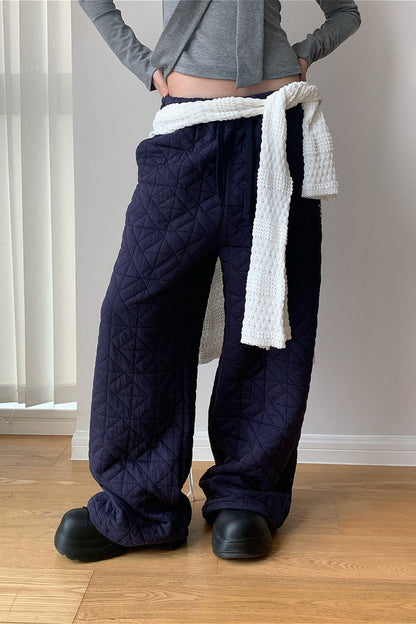 Diamond Quilted Thickened Drawstring Thermal Pants