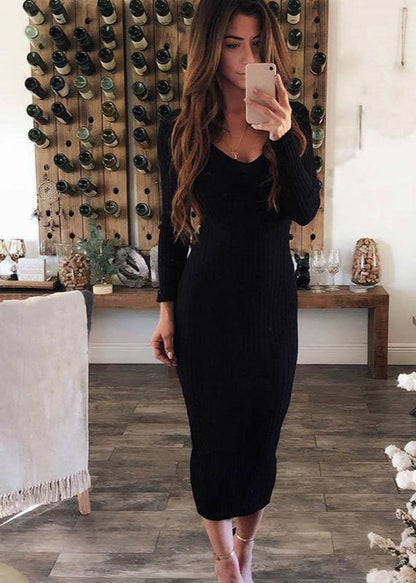 Robbie - Long-sleeve Ribbed Bodycon Dress