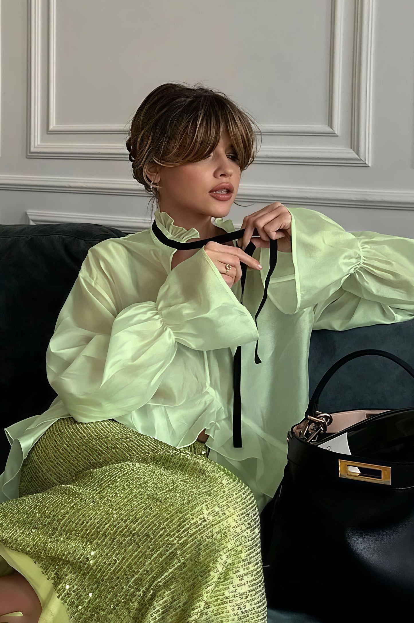 Sheer Flare Sleeve Blouse
