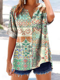 Women's Vintage Ethnic Style Tattoo Pattern Art Printed Cotton Linen S