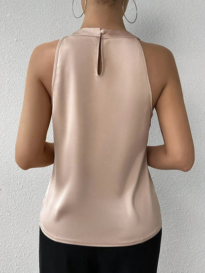 Avielle Halter Neck Blouse — Sleeveless Satin Finish Top for