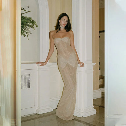 Off-shoulder Glitter Fishtail Maxi Dress