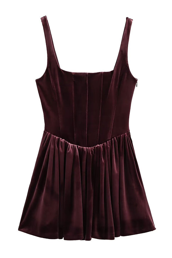 Velvet Square Neck Slim Fit Mini Dress