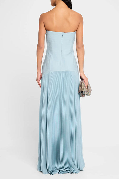 Moxidress Strapless Tube Patchwork Pleated Maxi Dress