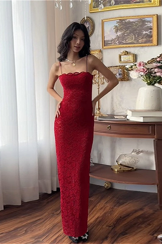 Lace Cutout Spaghetti Strap Slim Maxi Dress