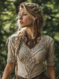Bohemian Viking Celtic Myth Style Cotton And Linen T-shirt elevenforest