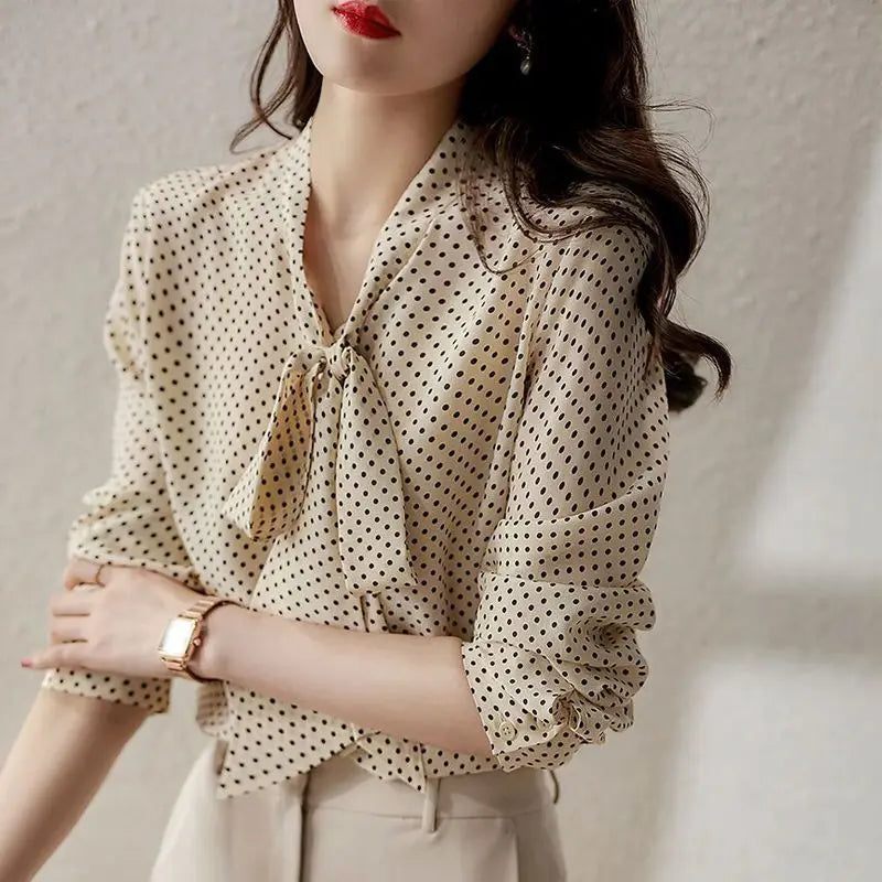 Liora — Lightweight Shawl Collar Blouse With Bow Detail for