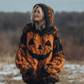Halloween Spooky Pumpkin Women's Chunky Knit Hooded Sweater elevenforest