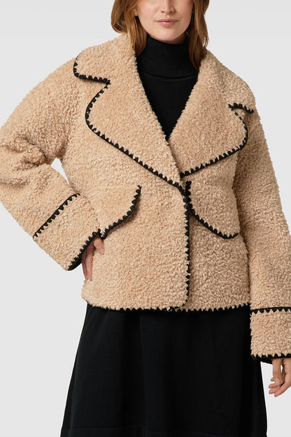 Lamb Wool Lapel Loose Pocket Coat