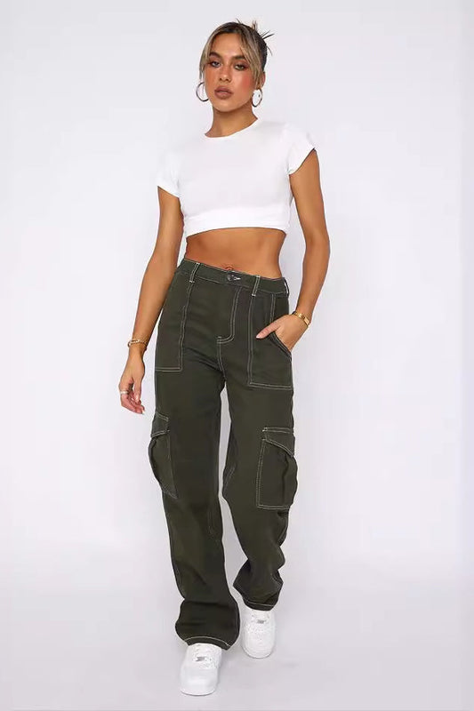 Fashionable Straight Leg Multi-pocket Cargo Pant