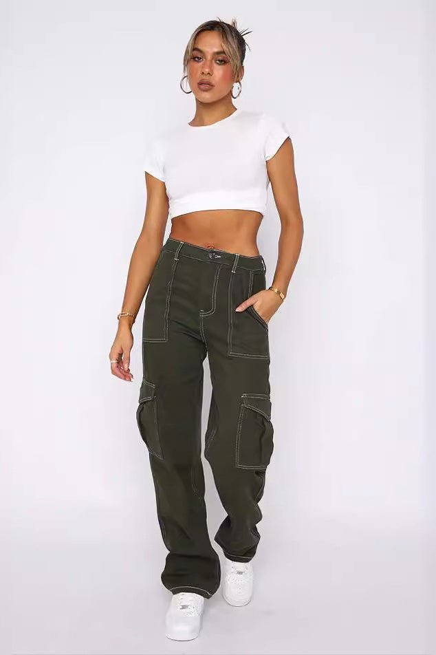 Fashionable Straight Leg Multi-pocket Cargo Pant