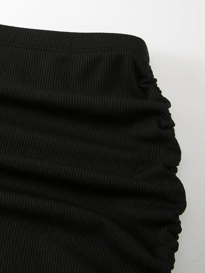Black Drawstring Tie Side Beach Skirt