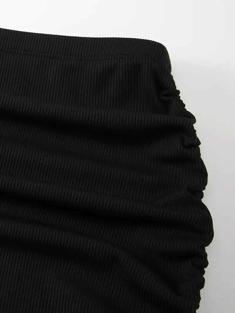 Black Drawstring Tie Side Beach Skirt