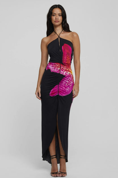 Melissa Print Deep V-neck Maxi Dress