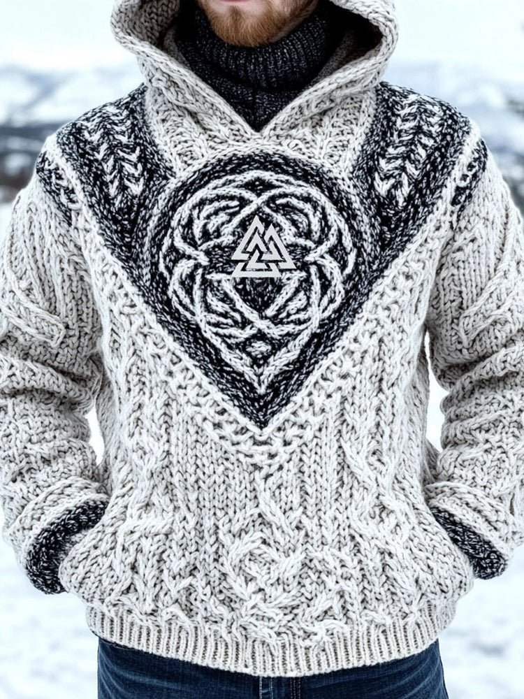 Men's Viking Valknut Embroidered Chunky Hooded Sweater artswardrobe