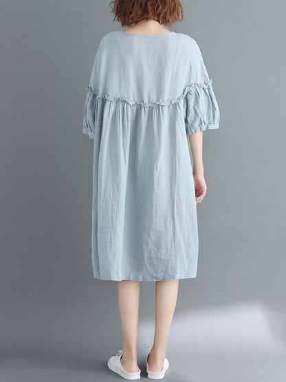 Artistic Retro Loose Falbala Color Pleated Midi Dress